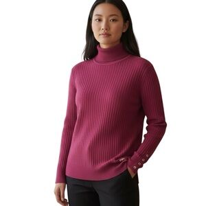 Calvin Klein Ribbed Turtleneck Sweater Fuchsia | Raspberry Stretch Knit WMS  XL